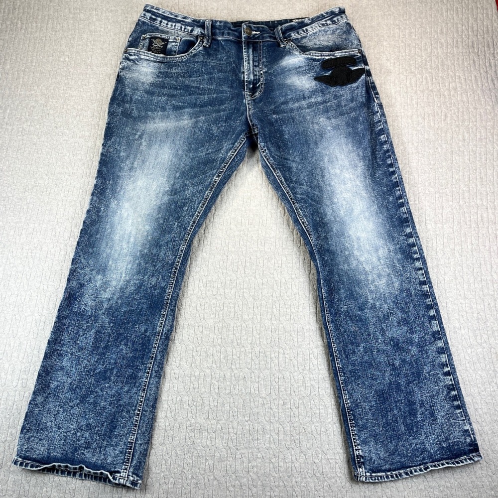 Buffalo David Bitton Evan-X Jeans Men W38 L30(36X29) Slim Straight Leg Acid Wash